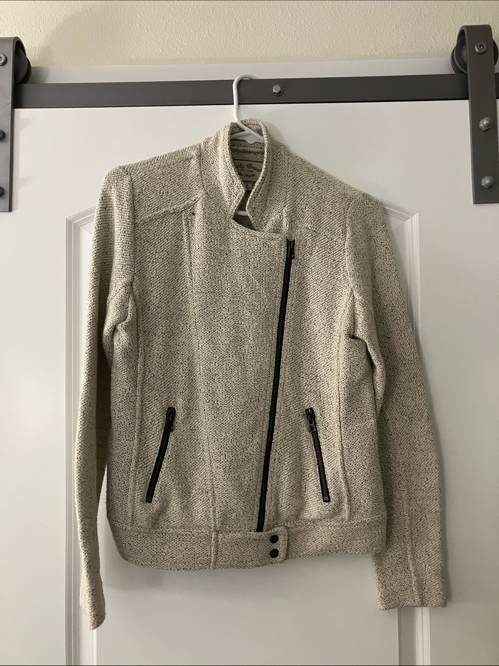 Lucky Brand Women's Oatmeal Asymmetrical Zip Knit Jacket